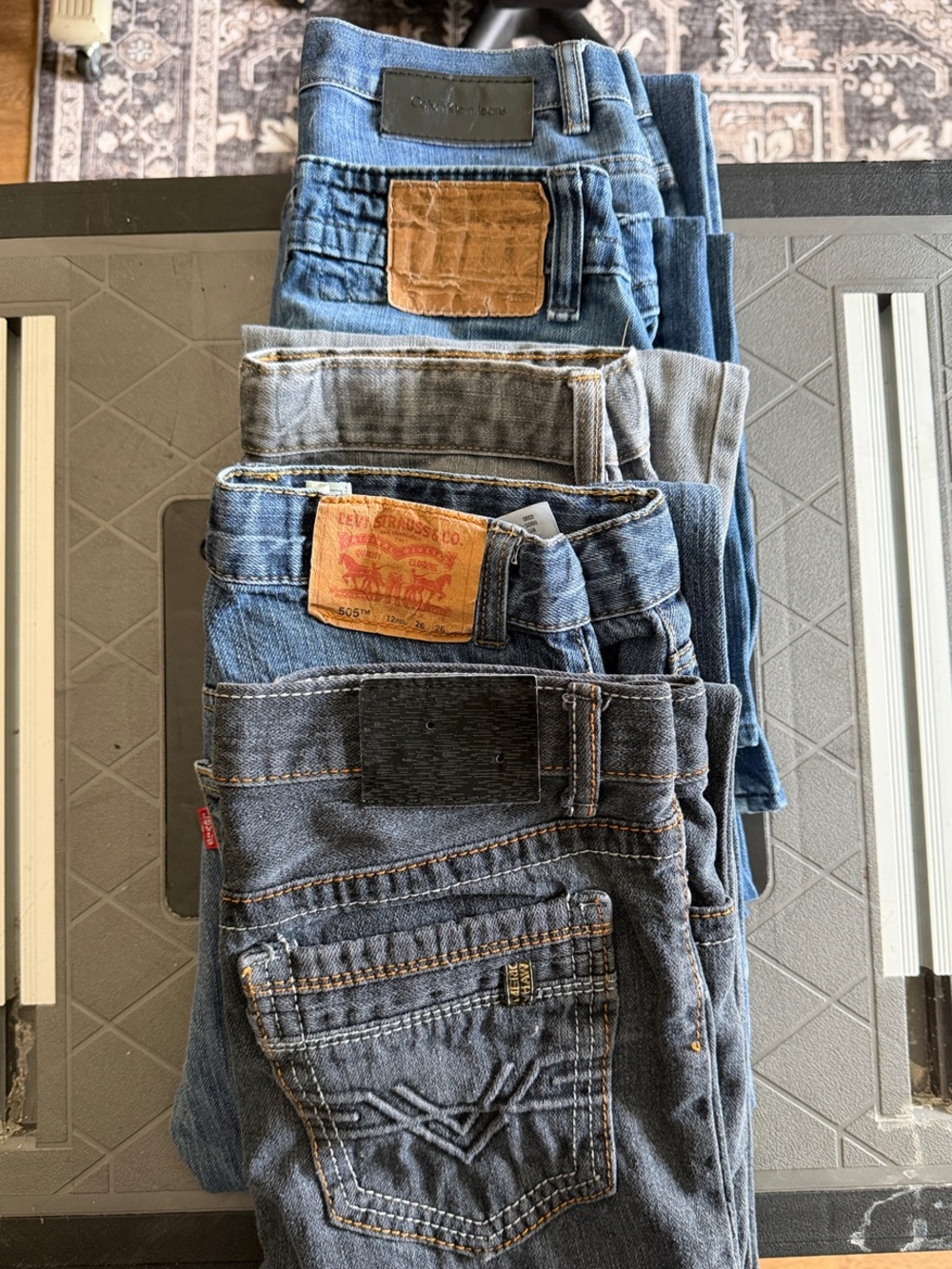 Stack of Boys 12 Mixed Denim Jeans - Blue and Gray